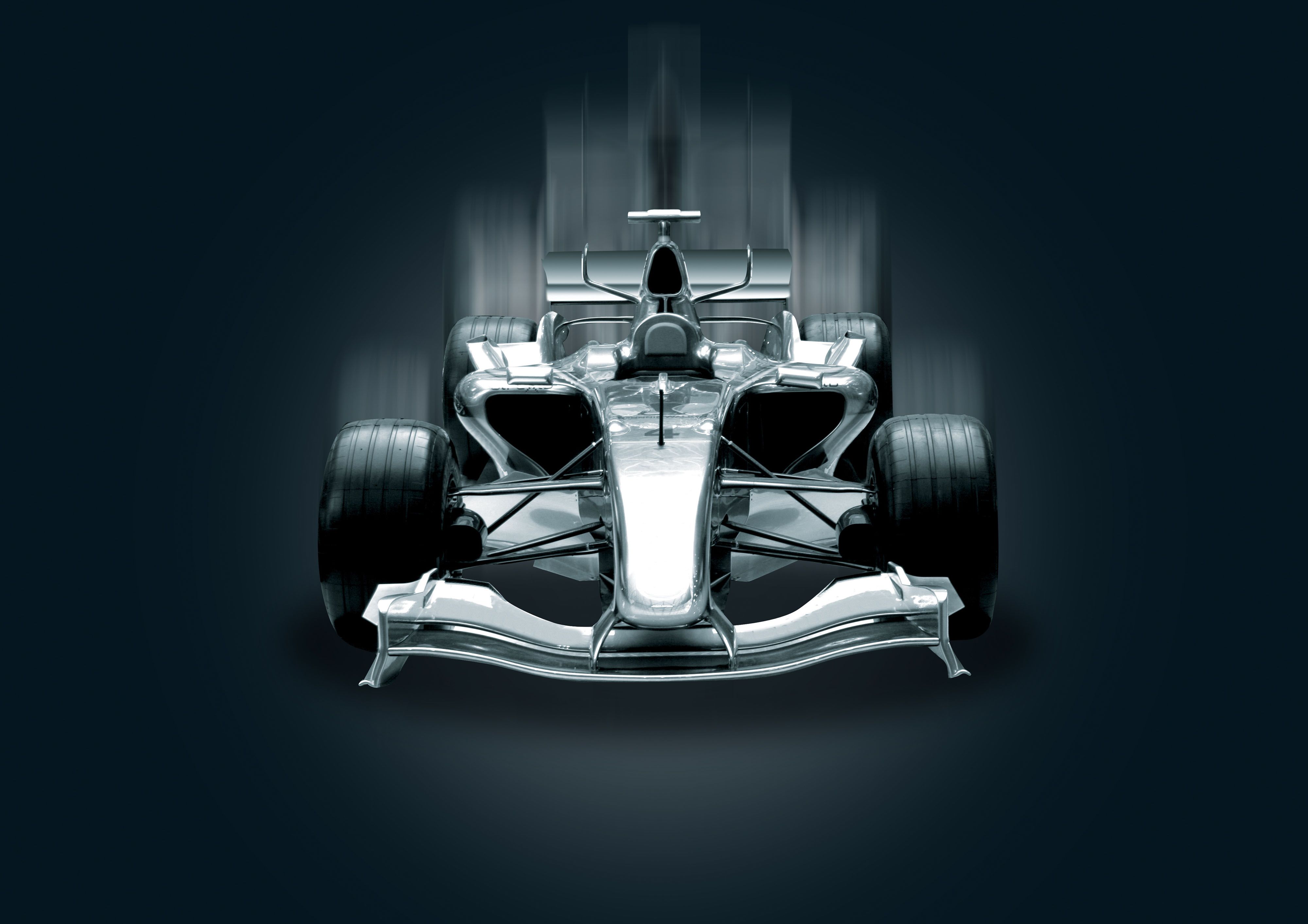 Mercedes-AMG Petronas W16 2026 Formula 1 car, silver and black livery with teal accents, low angle dramatic studio lighting